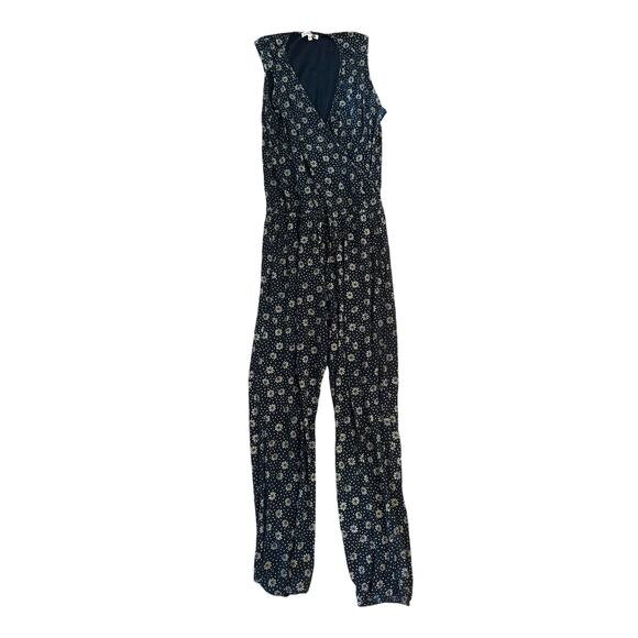 Women 2 M Sundry Ditsy Floral Wrap Jumpsuit Navy Printed Stretch Pockets Tie - Picture 1 of 6